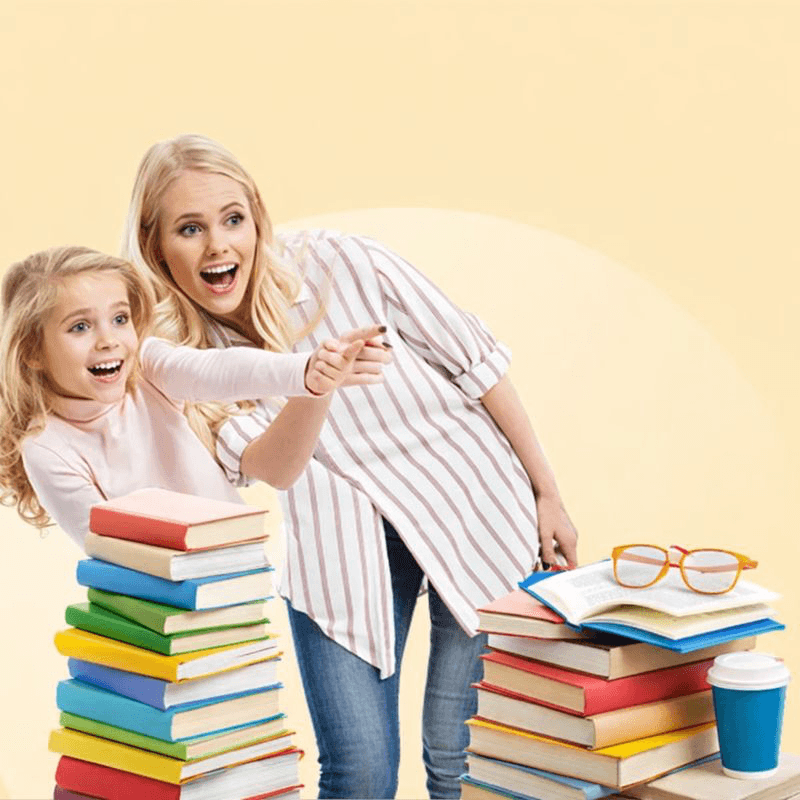 Woman and girl with colorful shopping bags